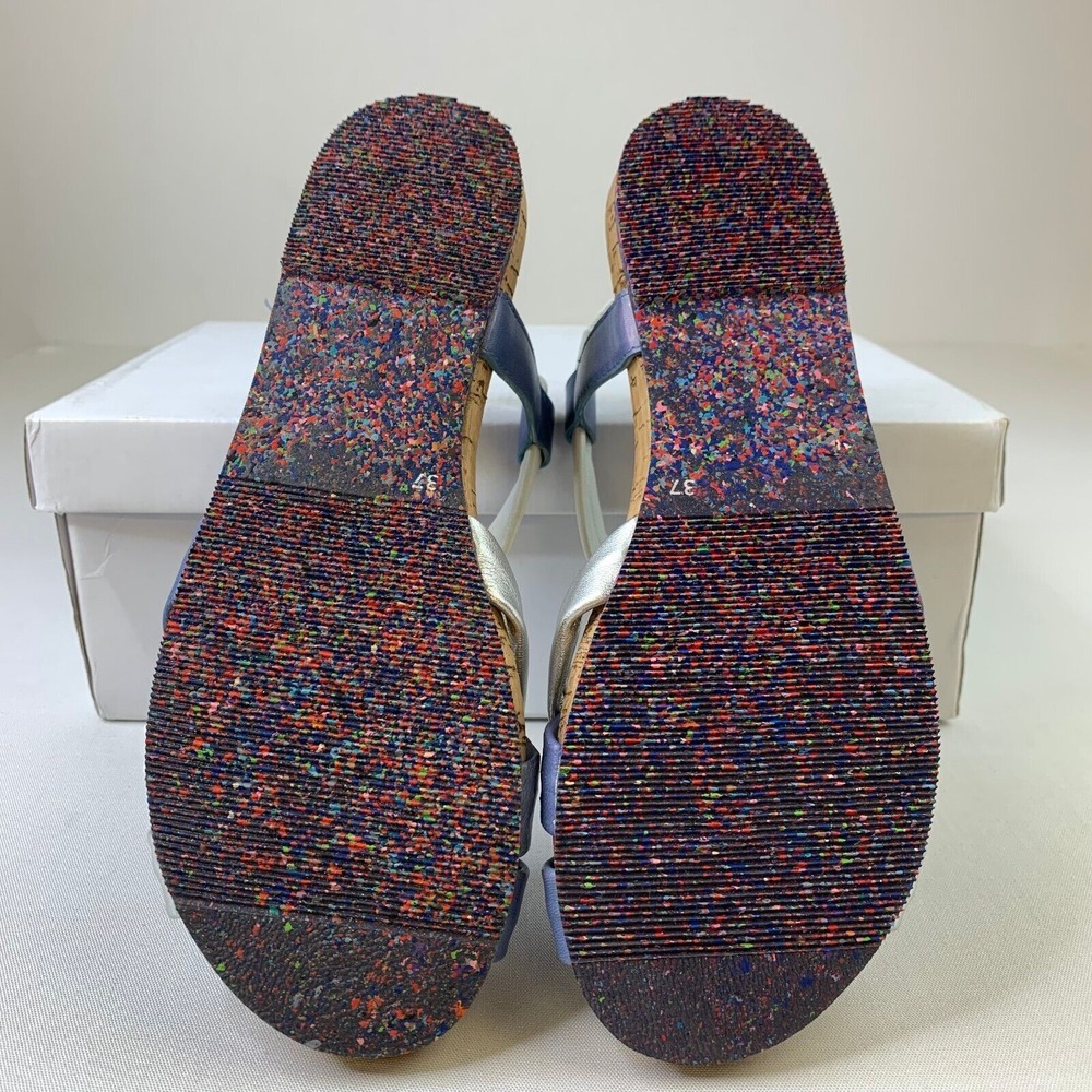 Josef Seibel Womens Henriette Sandal Blue Silver Cross Over Strap Flat Sz 6.5/37 - Picture 7 of 13